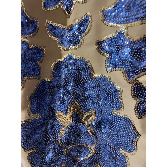 Tracy Reese Neiman Marcus Blue Gold Sequin Top M Medium Holiday Party - Picture 3 of 7